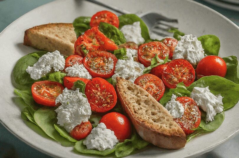 Tomaten Brot Salat mit Schafskäse