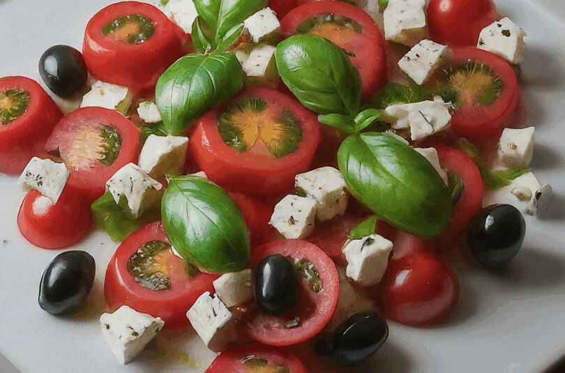 Tomaten Feta Salat – Tomatensalat Mit Feta Kaese Oliven Und Basilikum