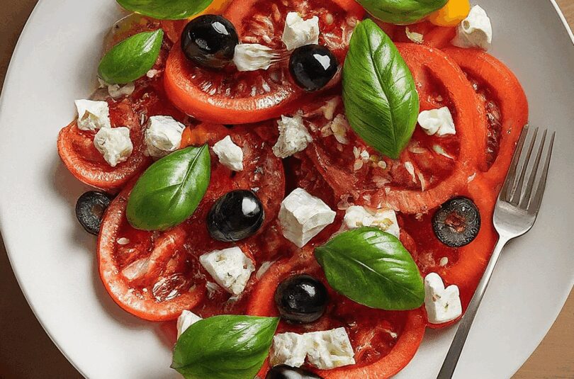 Tomatensalat mit Feta, Oliven und Basilikum