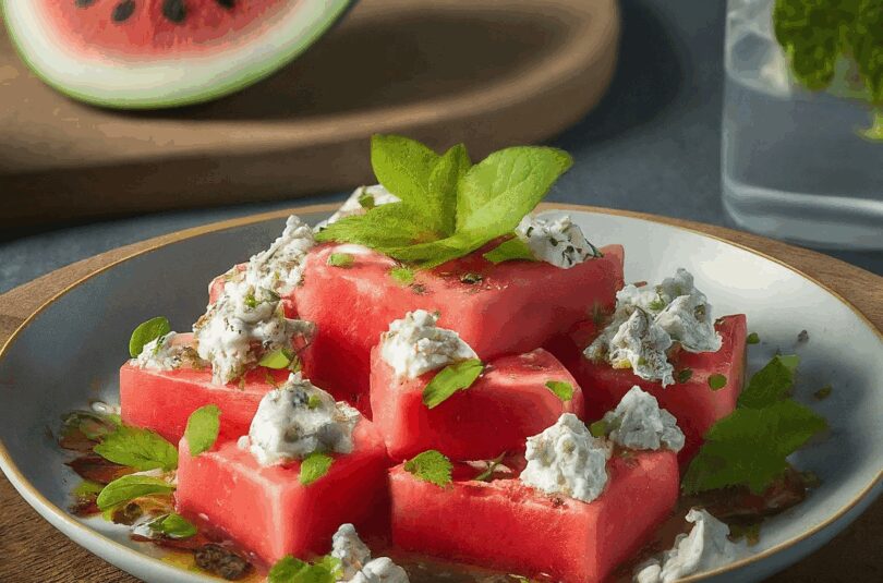Türkisches Wassermelonen-Salat mit Schafskäse und Minze