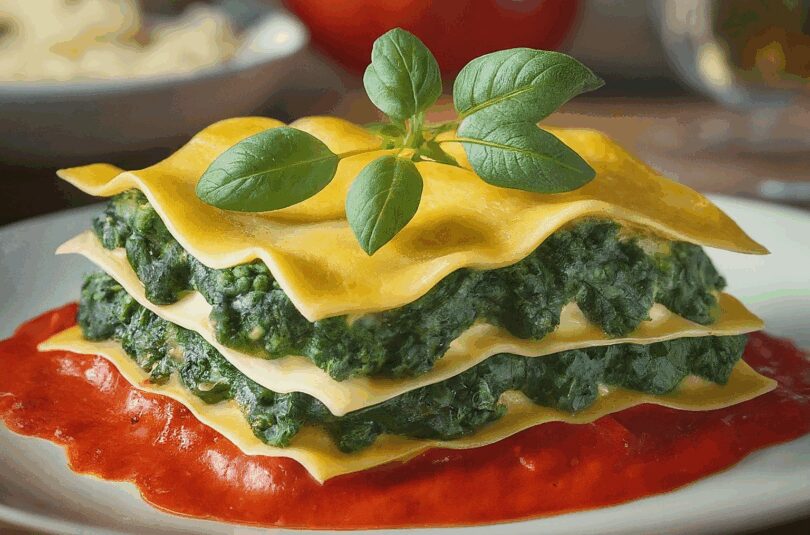 Vegetarische Spinat-Gemüse-Lasagne mit Tomatensauce