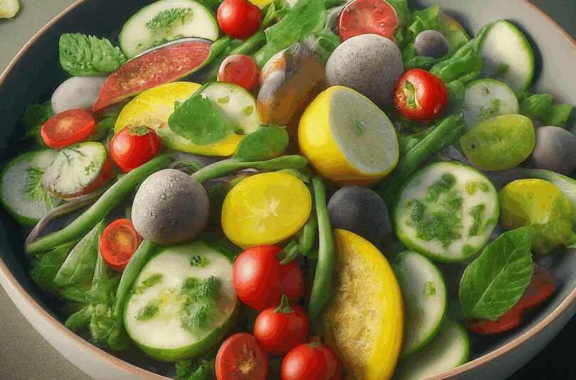 Vegetarischer Kichererbsensalat mit Zitronen-Minz-Dressing