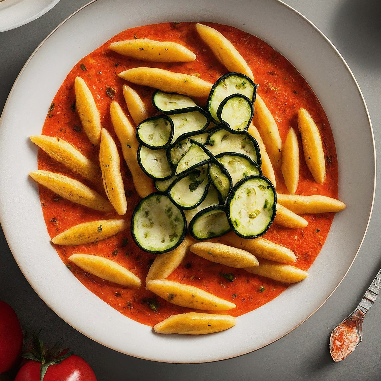Vollkornnudeln-in-Tomaten-Mozzarella-Sosse-mit-gebratener-Zucchini Vollkornnudeln in Tomaten-Mozzarella-Soße mit gebratener Zucchini