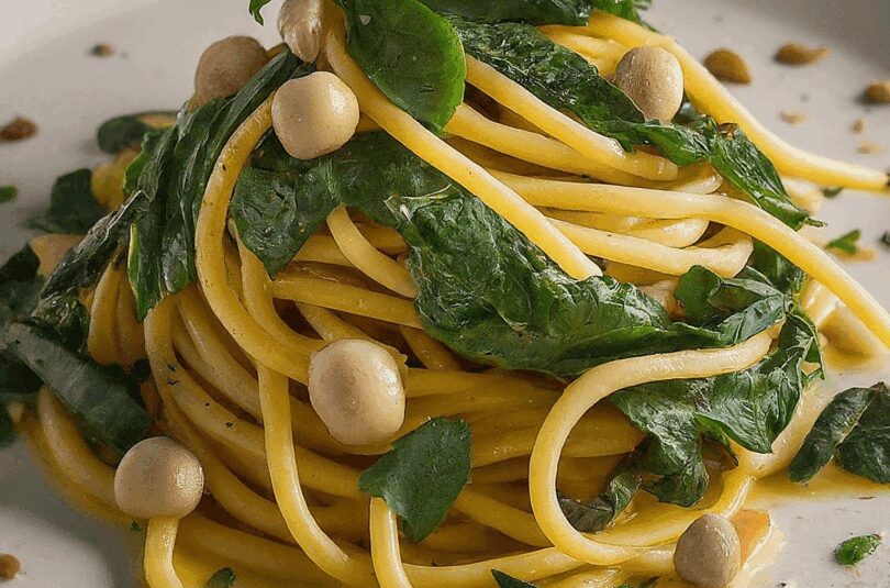 Vulkanspargel – Spaghetti mit Puntarelle und Pilzen