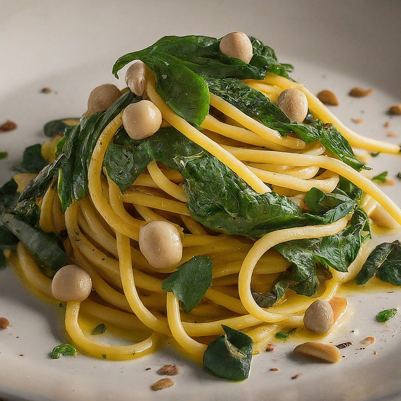 Vulkanspargel-–-Spaghetti-mit-Puntarelle-und-Pilzen Vulkanspargel – Spaghetti mit Puntarelle und Pilzen