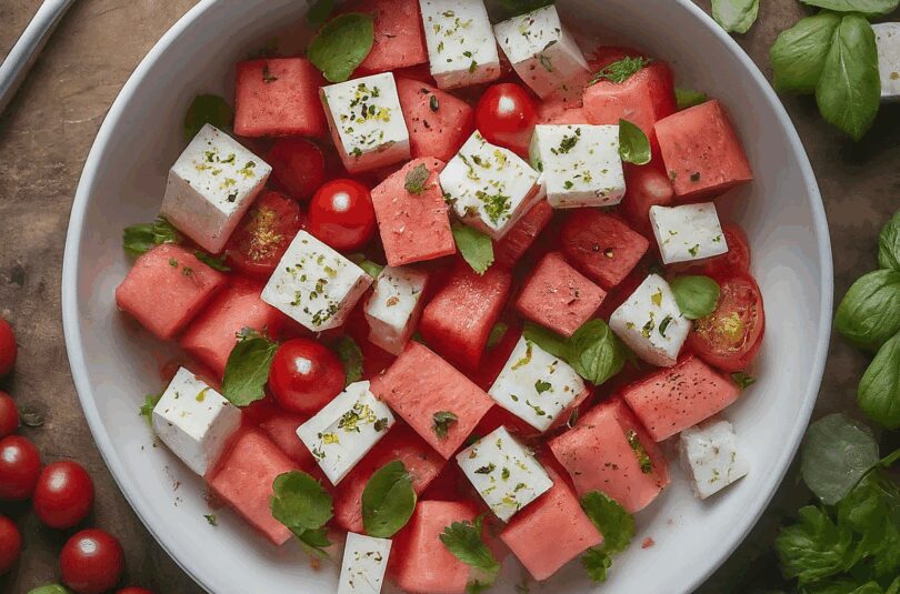 Wassermelone Feta Salat – Wassermelonensalat Mit Feta Gurke Und Tomaten