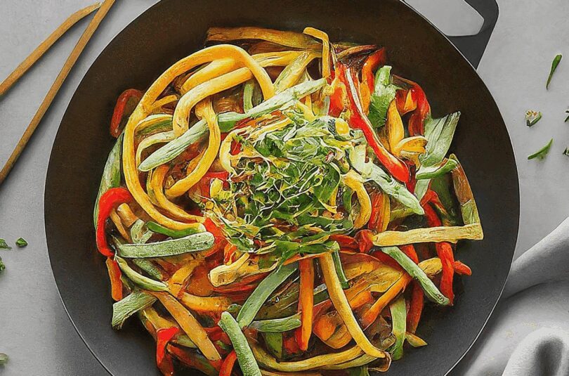 Wok Nudel Pfanne mit knackigem Gemüse