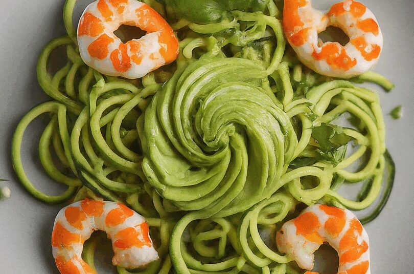 Zoodles Gamberetti – Zoodles mit Garnelen und Avocado Topping