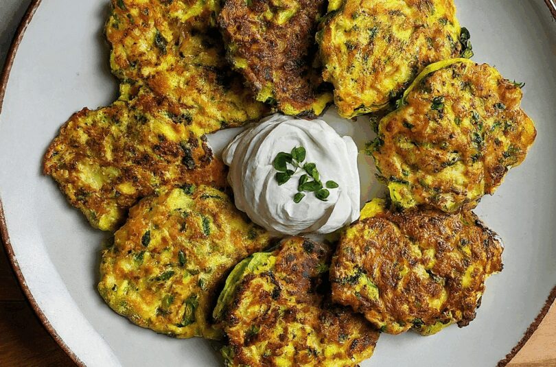 Zucchini Puffer Low Carb – Keto bzw. Low Carb Zucchinipuffer mit Räucherlachs und Knoblauch Creme Fraiche
