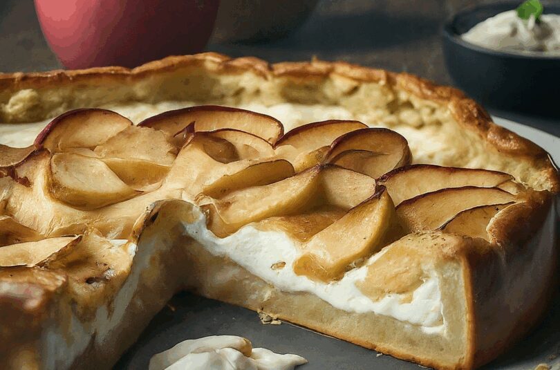 Apfelkuchen mit Quark und Pudding – Apfelkuchen ohne Boden