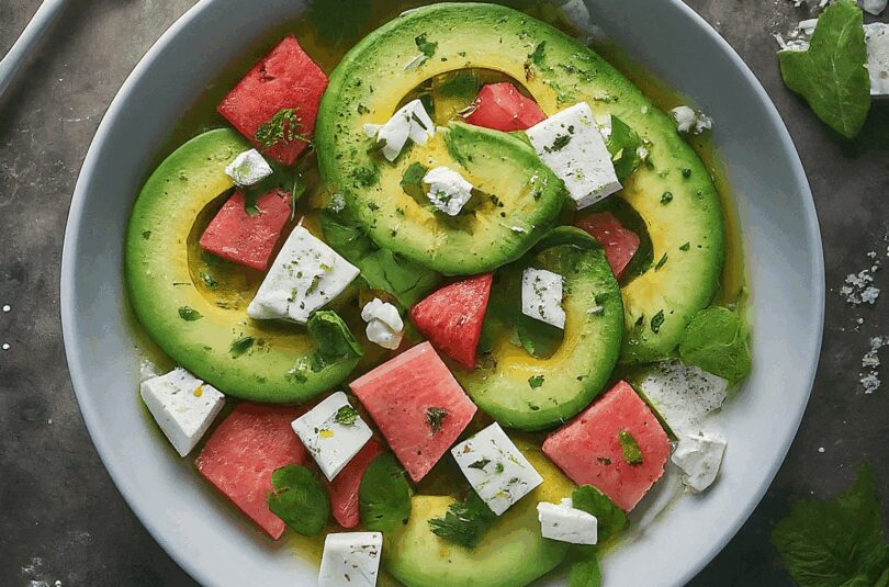 Avocado Schneiden – Wassermelonen Avocado Salat mit Feta und Minze