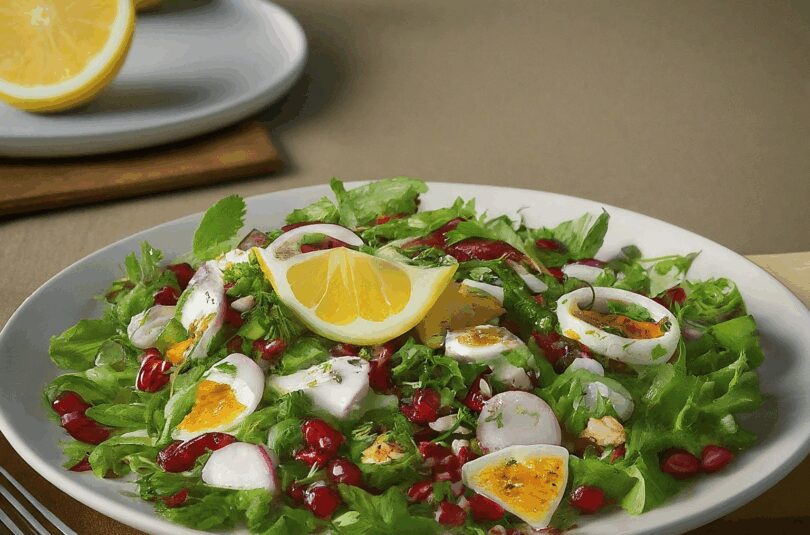 Blutampfer Salat mit Zitronen-Schnittlauch-Dressing