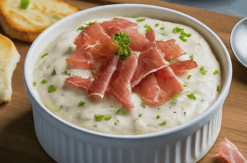 Cremiger Zwiebeldip mit knusprigem Speck