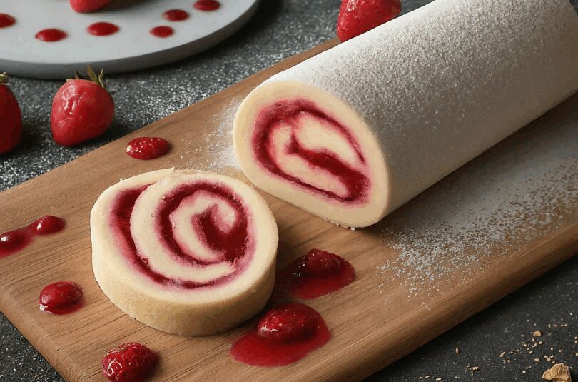 Erdbeer-Biskuit-–-Biskuitrolle-mit-Erdbeerfuellung Erdbeer Biskuit – Biskuitrolle mit Erdbeerfüllung