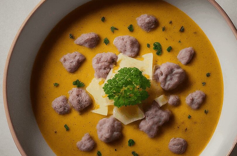 Käse Lauch Suppe mit Hackfleisch