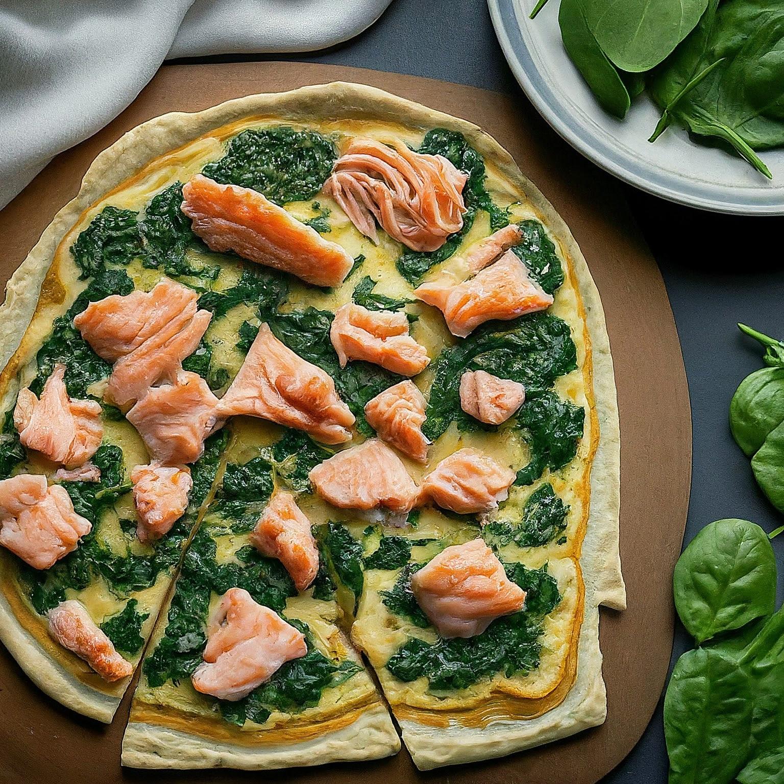 Kalorienarmer-Flammkuchen-mit-Lachs-und-Spinat Kalorienarmer Flammkuchen mit Lachs und Spinat
