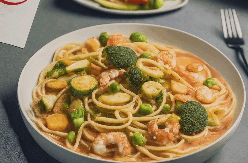 Meeresfrüchte in Sahnesauce mit Spaghetti