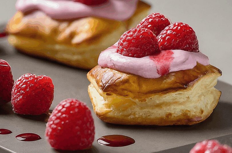 Mini Windbeutel mit Milchmädchen-Quarkcreme und Himbeeren