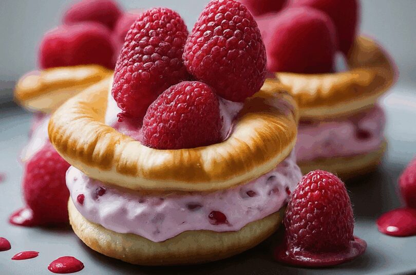 Mini Windbeutel mit Milchmädchen-Quarkcreme und Himbeeren