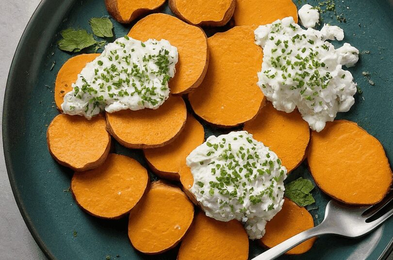 Ofen-Suesskartoffeln-mit-Ziegenkaese-Quark Ofen Süßkartoffeln mit Ziegenkäse-Quark