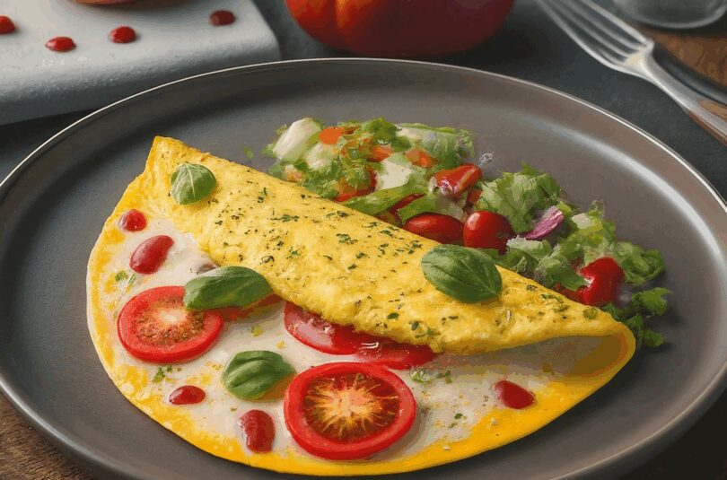 Omelett mit Käse und Tomaten