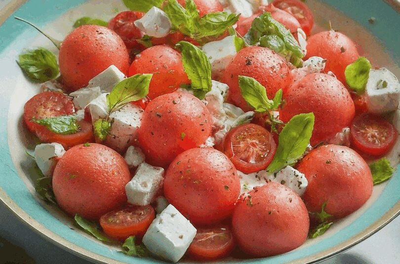 Rezept Melonen Feta Salat – Wassermelonensalat Mit Feta Gurke Und Tomaten