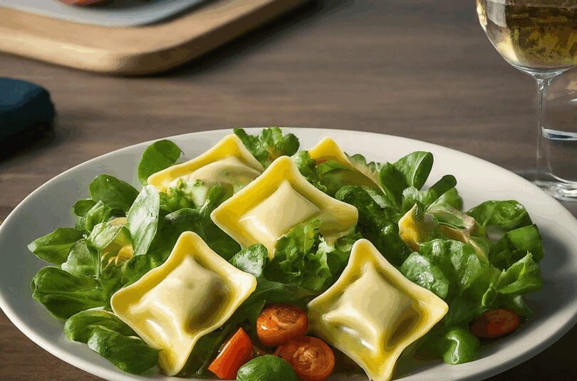 Salat mit Maultaschen – Geröstete Maultaschen mit Grünem Salat