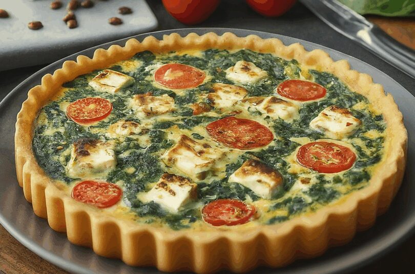 Spinat Feta Quiche – Quiche mit Spinat Feta Tomaten und Pinienkernen