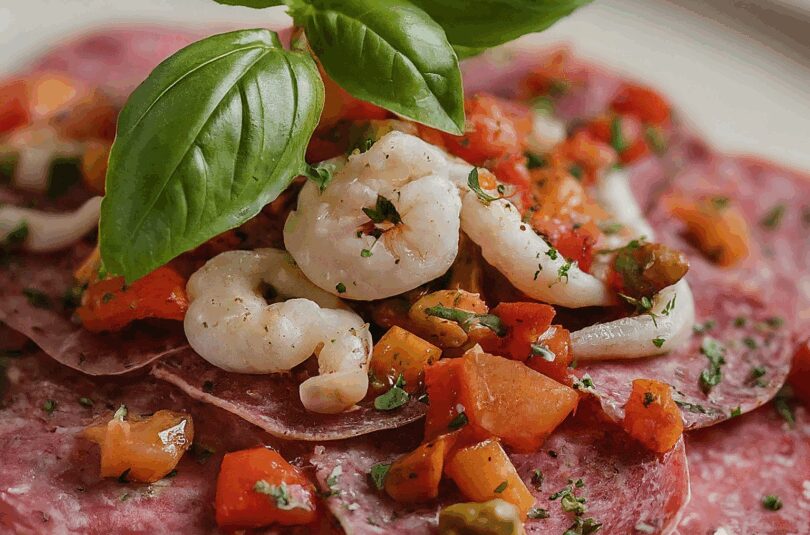 Streichsalami-Antipasti-Calabrese-mit-Meeresfruechten Streichsalami Antipasti Calabrese mit Meeresfrüchten