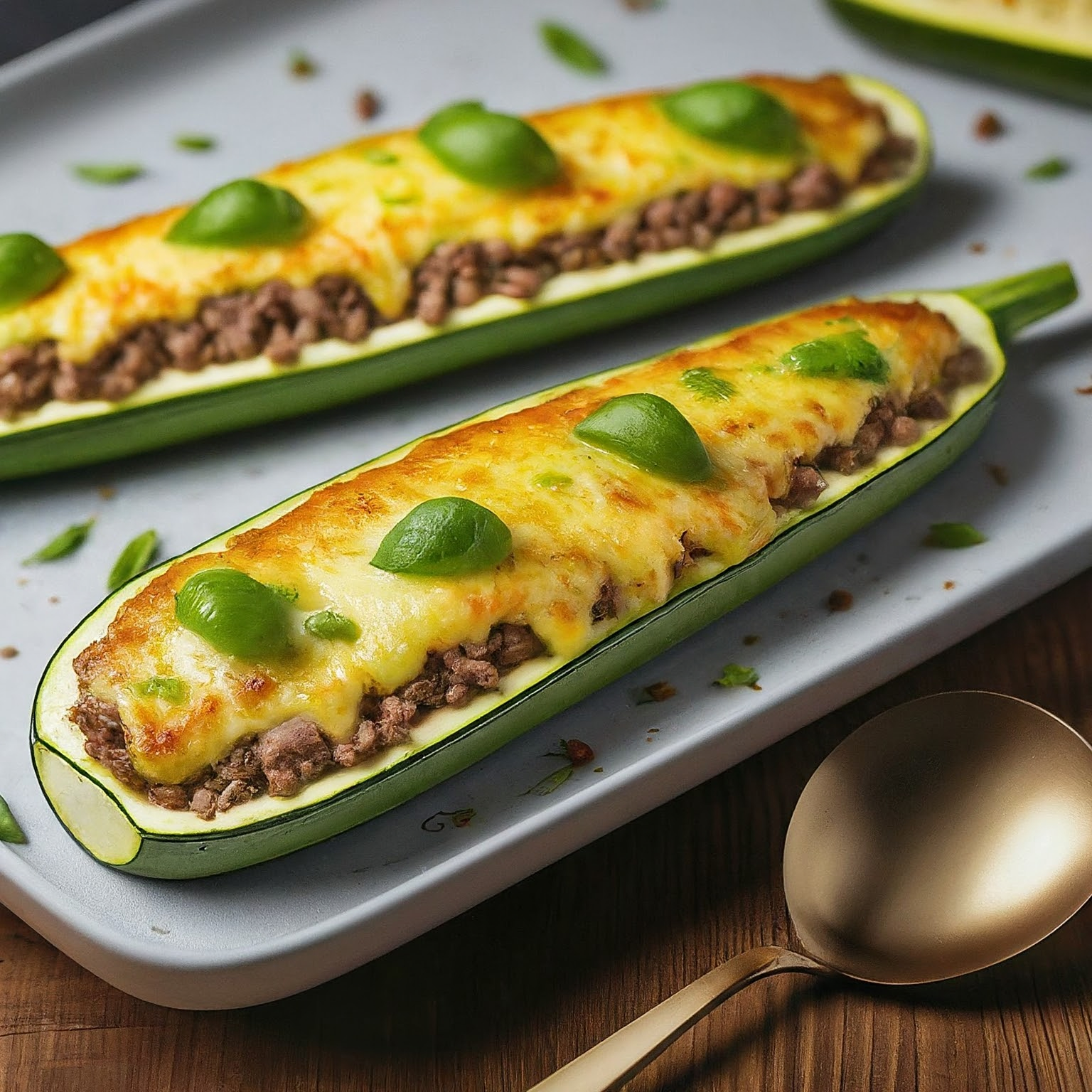 Ueberbackene-Zucchini-–-Gefuellte-Zucchini-mit-Hackfleisch-und-Kaese Überbackene Zucchini – Gefüllte Zucchini mit Hackfleisch und Käse