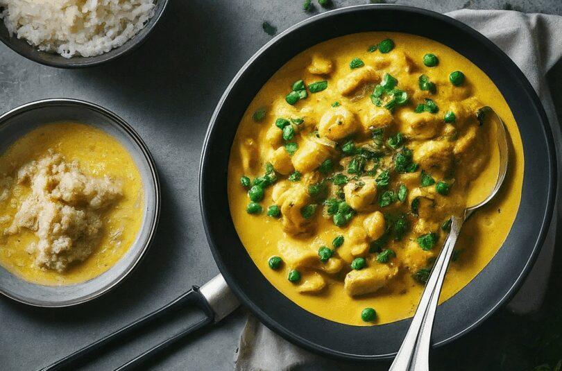 Veganes Hühnerfrikassee mit Reis