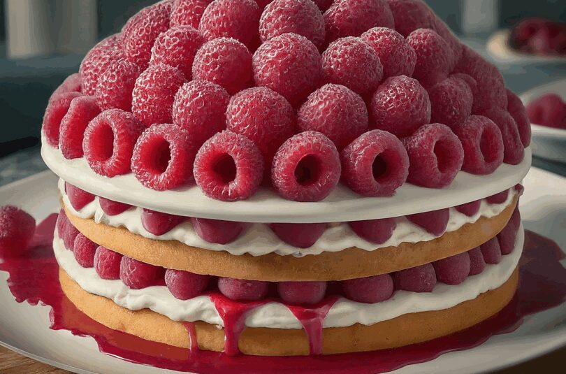 Windbeuteltorte mit Himbeeren