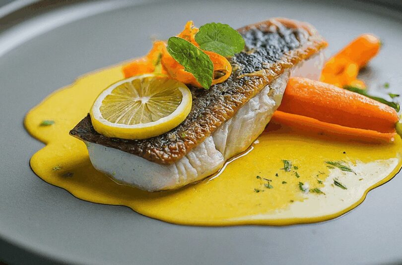 Zitronenbuttersosse-–-Fischfilet-mit-Zitronenbuttersauce-und-Fenchel-Karotten-Orangen-Gemuese Zitronenbuttersoße – Fischfilet mit Zitronenbuttersauce und Fenchel-Karotten-Orangen-Gemüse