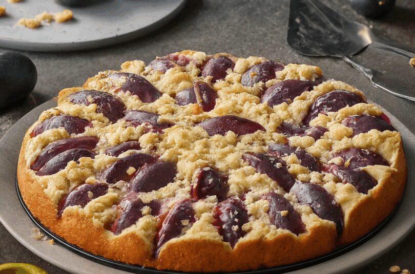 Zwetschgenkuchen mit Hefeteig und Streuseln – Pflaumenkuchen mit Streuseln